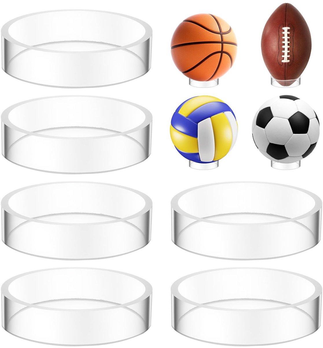 6 Stuks Acryl Balhouder - Ronde Ring Standaard voor Presentatie - Basketbal Voetbal Volleybal - Transparant 6,5 cm