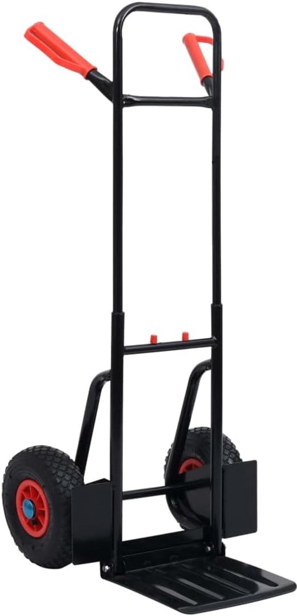 Steekwagen, 200 kg, inklapbaar, transportwagen, staal, transportwagen met luchtbanden, zwart/rood, 113,5 cm