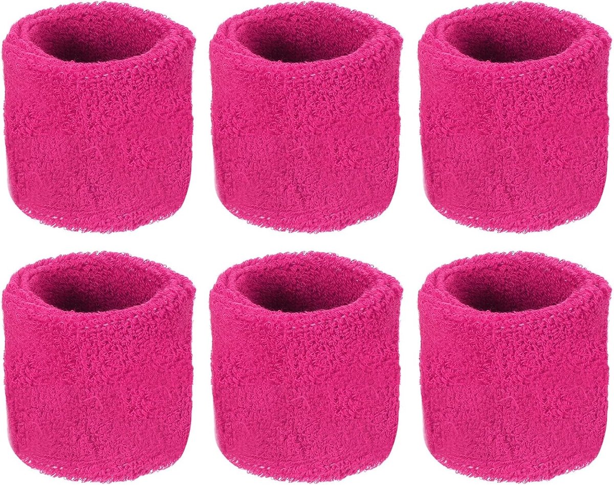 6 stuks polsbrace - elastische luchtdoorlatende katoenen badstof zweetband, van toepassing op tennis/basketbal/hardlopen (8 x 5 cm, rozenrood)