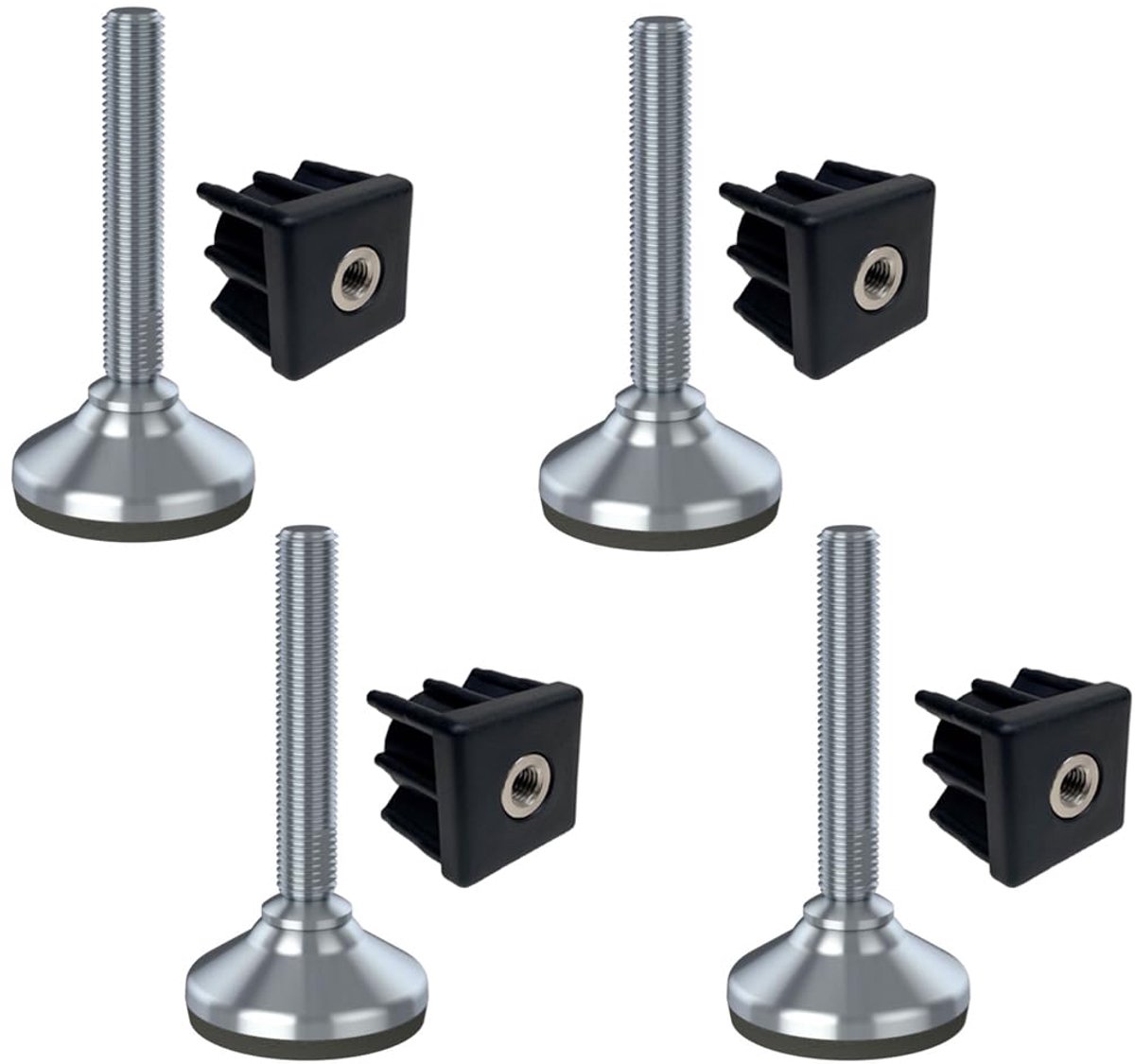Voet 16x100x65mm, basis heeft rubber pad + inserts 50x50x2mm -Set van 4