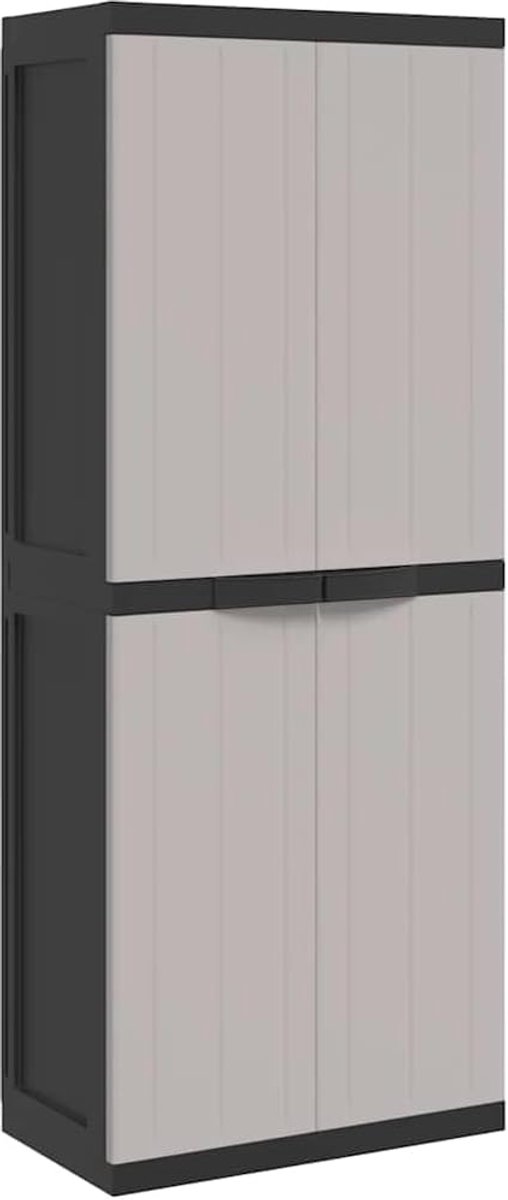 Tuinkast, grijs/zwart, 65 x 37 x 165 cm, gereedschapskast met legplank, afsluitbaar, voor tuin, balkon, terras, compact design voor gereedschap en huishoudelijke voorwerpen