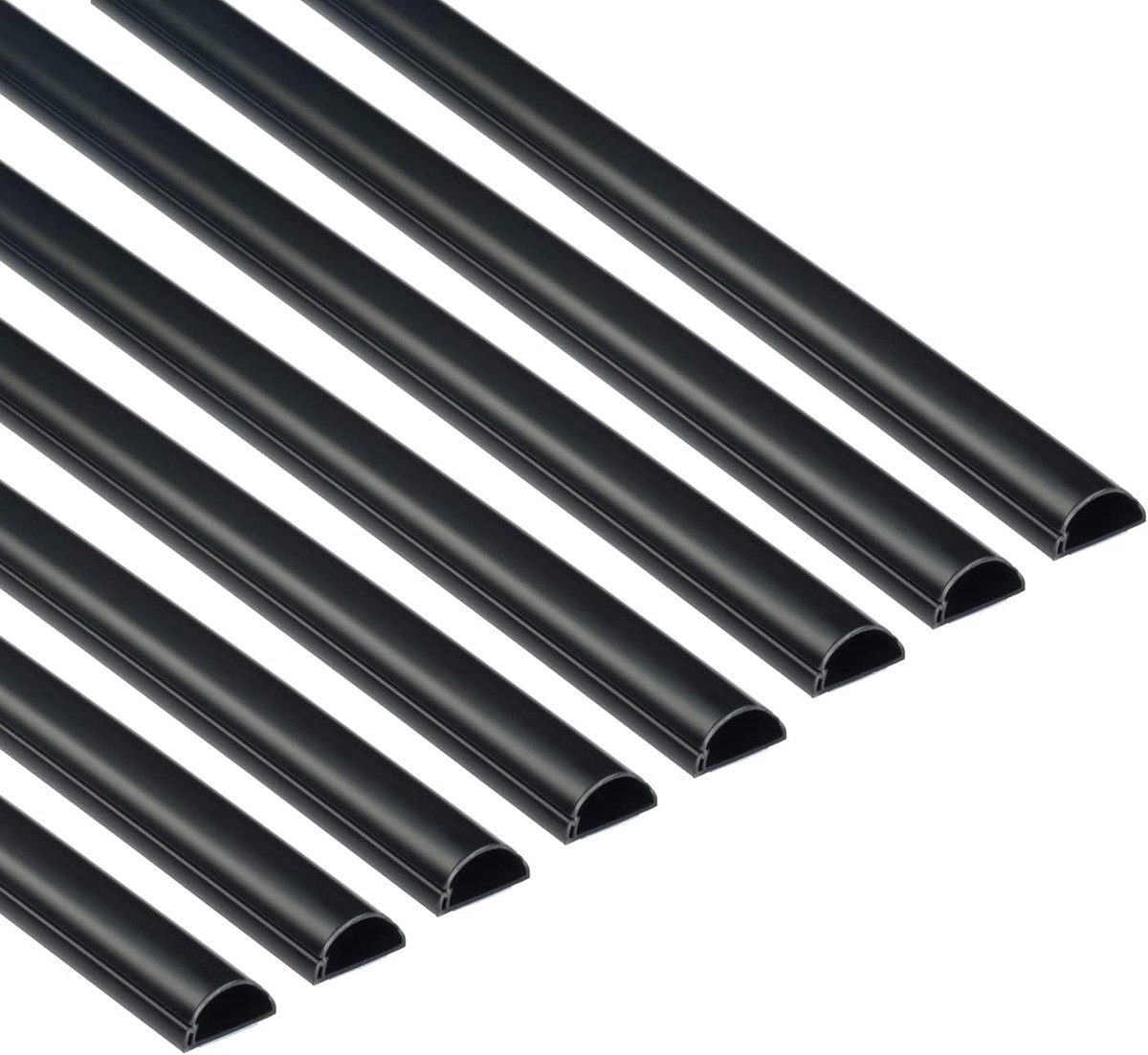 kabelgoot, 8 stuks, halfronde kabelgoot, kan worden geschilderd, zelfklevende snoerbeschermer, verbergen van tv-kabels, kabelbeheer – 8 x 30 mm (B) x 15 mm (H) x 1 meter lang (8 meter) – zwart