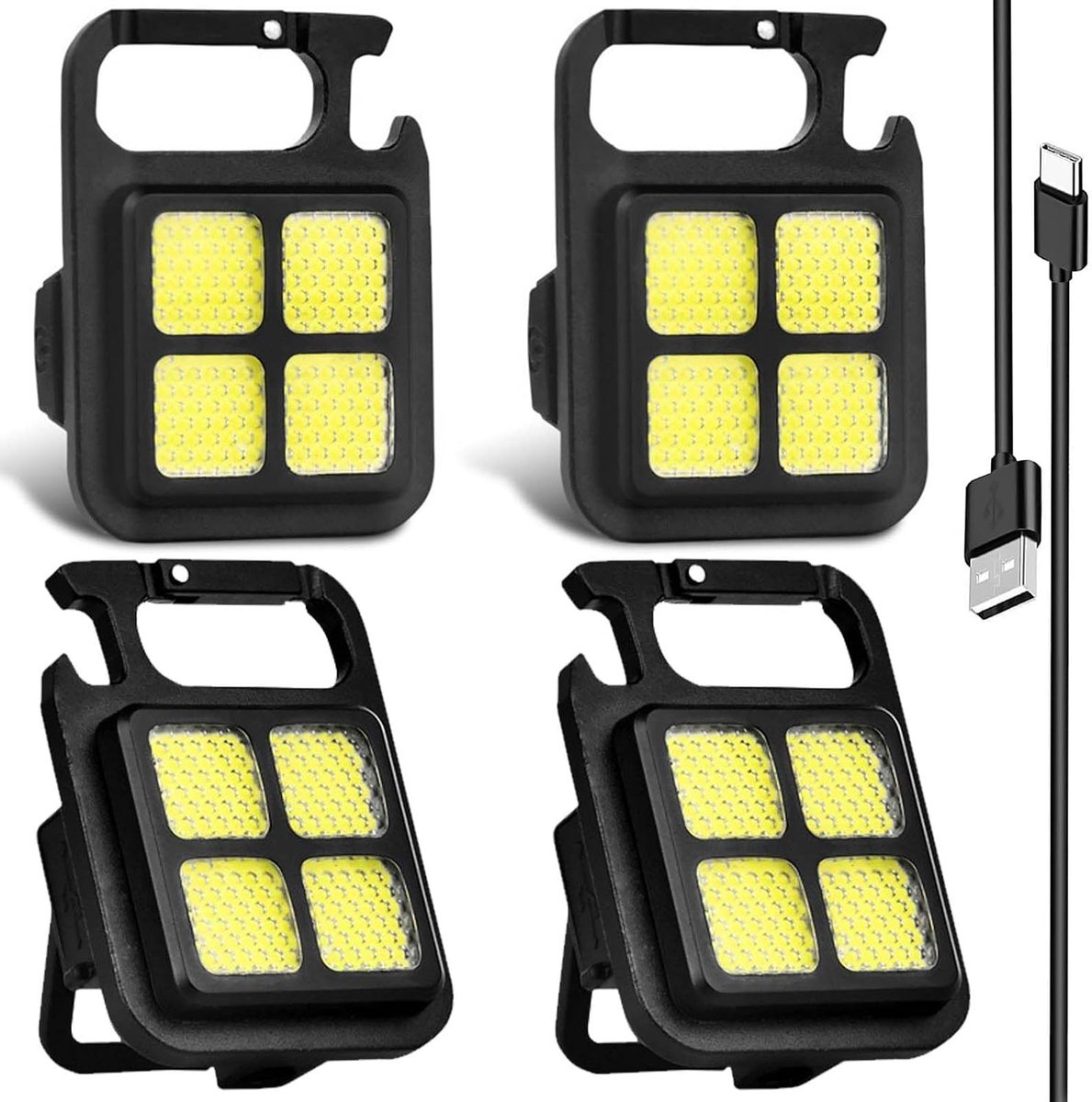 Mini-led-werklamp, 4 stuks, mini-led-inspectielampen, mini-led-sleutelhanger, zaklamp, 4 modi, waterdichte sleutelhanger, led-werklamp voor camping, noodverlichting