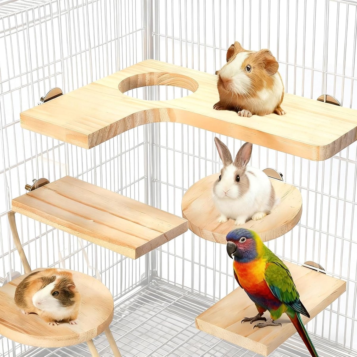 5-delige Hamster accessoireset, kleindierplatform Rechthoekige springplankplatform voor huisdieren, klimplatform, zitplanken, zitstangplatform met L-springplank Rechthoek