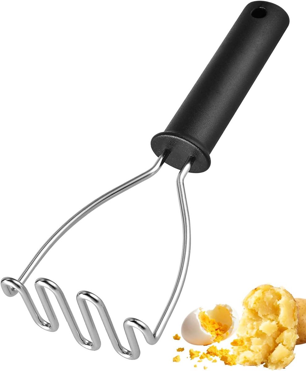 1 stuk aardappelstamper, aardappelpers van roestvrij staal voor zware toepassingen van metaal met spiegelpolijsten, aardappelstamper, groente- en fruitpuree, vaatwasmachinebestendig
