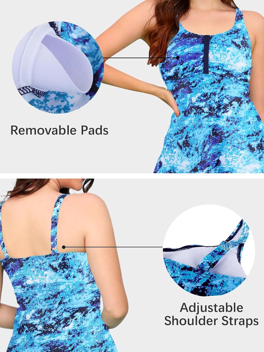 Tankini voor dames, badjurk, bloemenpatroon, badpak met shorts, badpak, grote maten