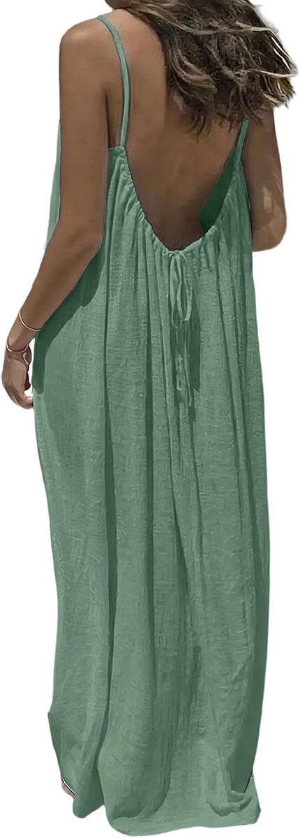 Maxi-jurk voor dames, strandjurk, spaghettibandjes, losse vrijetijdsjurk met rugbinding