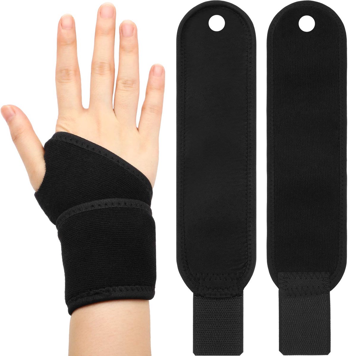 Polsbandjes, ademende polsband voor sport, bescherm je handen, eenheidsmaat voor heren, dames en kinderen, linker- of rechterhand (zwart)
