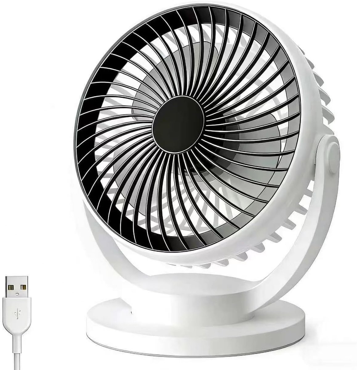 Ventilator Draagbaar USB Oplaadbaar, Stille Bureauventilator met 3 Snelheden, Krachtige Luchtstroom, Compact Tafelventilator voor Kantoor, Huis, Keuken en Slaapkamer