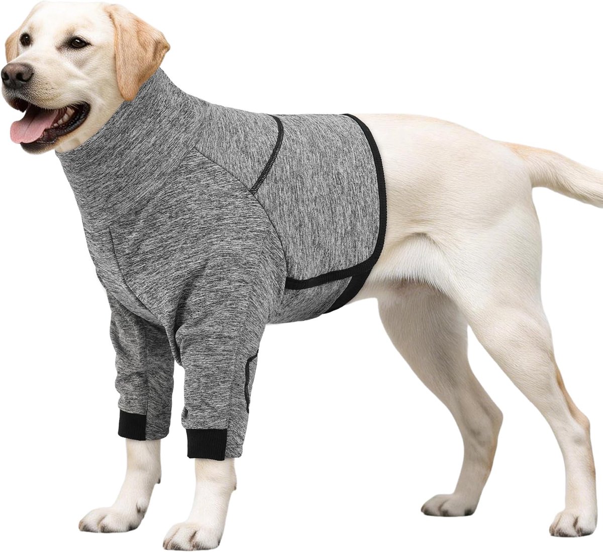 Herstelpak voor honden - Ademend en zacht postoperatief vest met elleboogbeschermers, riemgat | Alternatief voor kegels, grijs, L