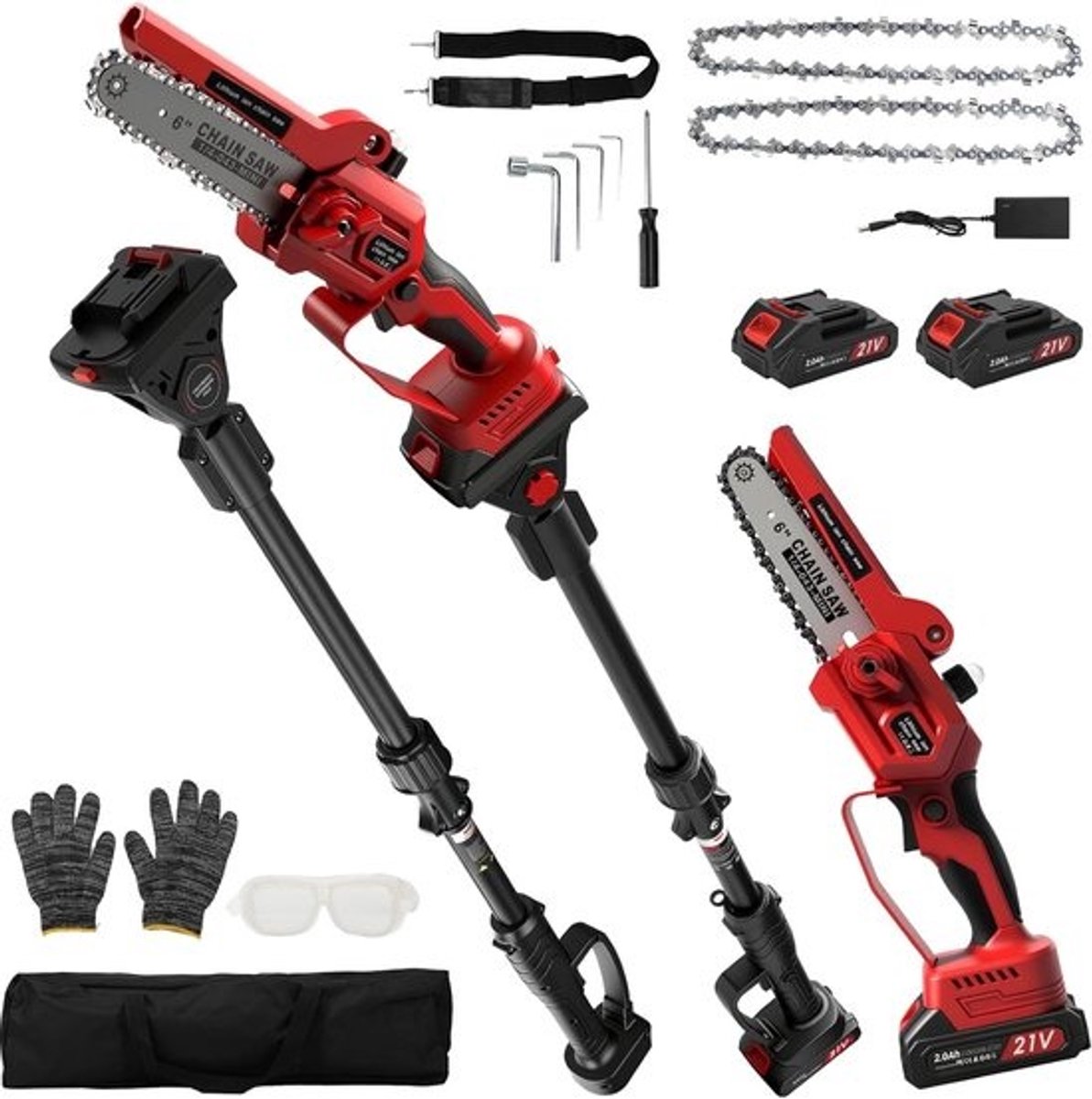 Telescopische Snoeier en Mini-Kettingzaag 6 Inch - 2-in-1 Accu Tuingereedschap