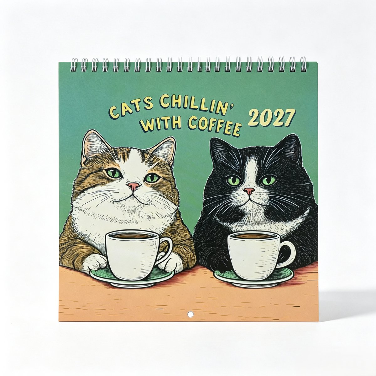 Wandkalender 2027 met Katten en Boeken - Maandelijkse Planner met Kattenthema - 7.8x7.8 Inch - Grappige Decoratie voor Thuis - Perfect Cadeau voor Gezin en Kinderen - 1 Stuk(B)