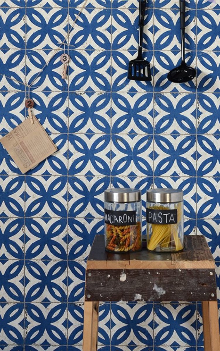 Retro behang blauw vintage rasch 524703