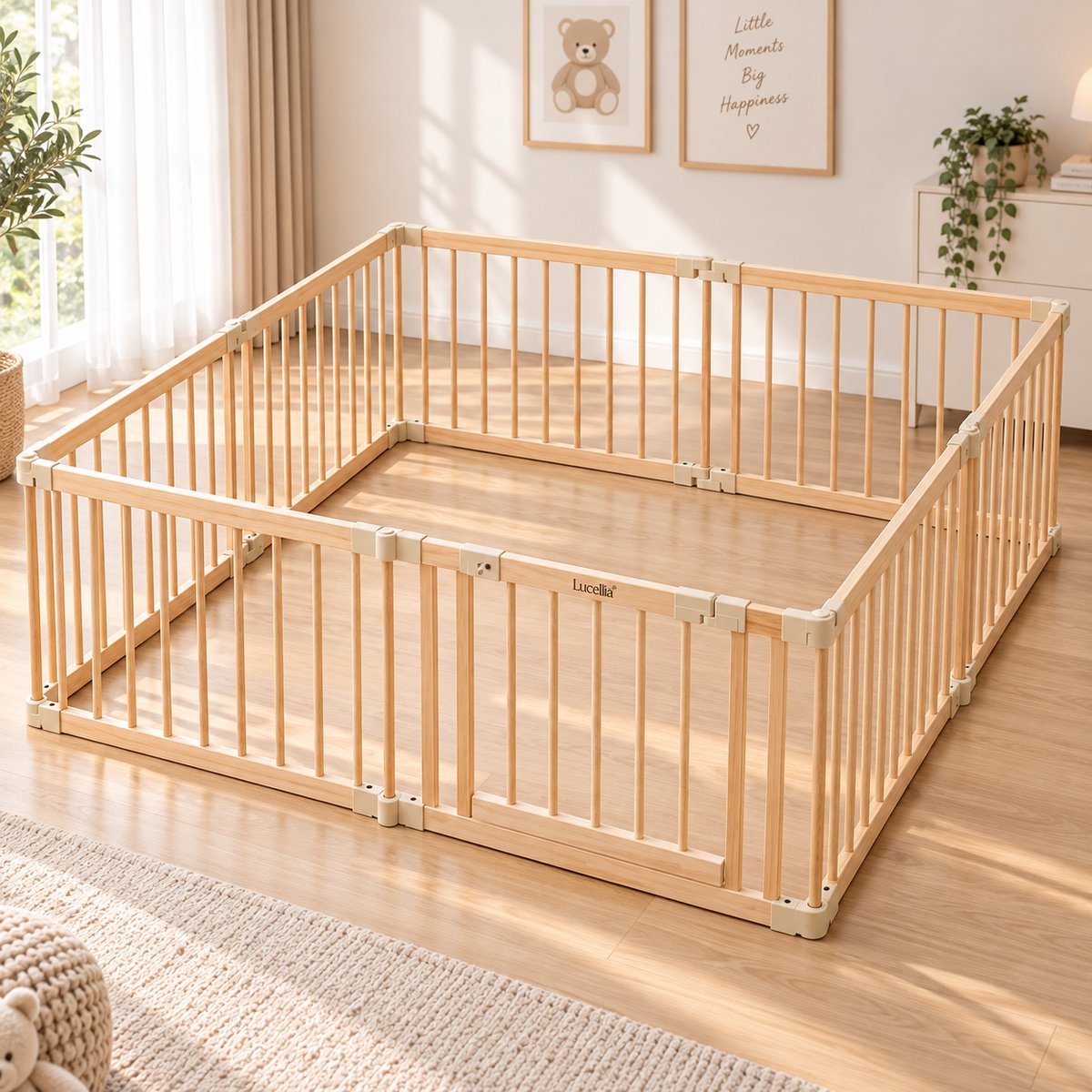 Lucellia® Grondbox Baby – Inklapbare Speelbox Hout – Playpen Babypark met Deurtje - Volledig Voorgemonteerd XXL 212x212x70 cm