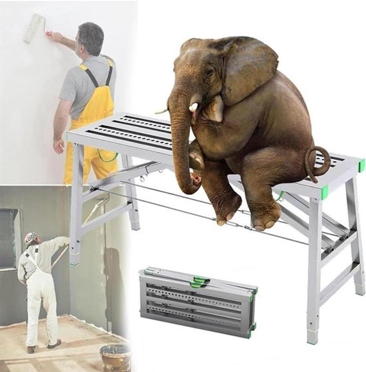 Werkplatform Aluminium - Klapsteiger Opvouwbaar - Schilderen en Reinigen - Inklapbaar en Draagbaar - 120 cm - Grijs
