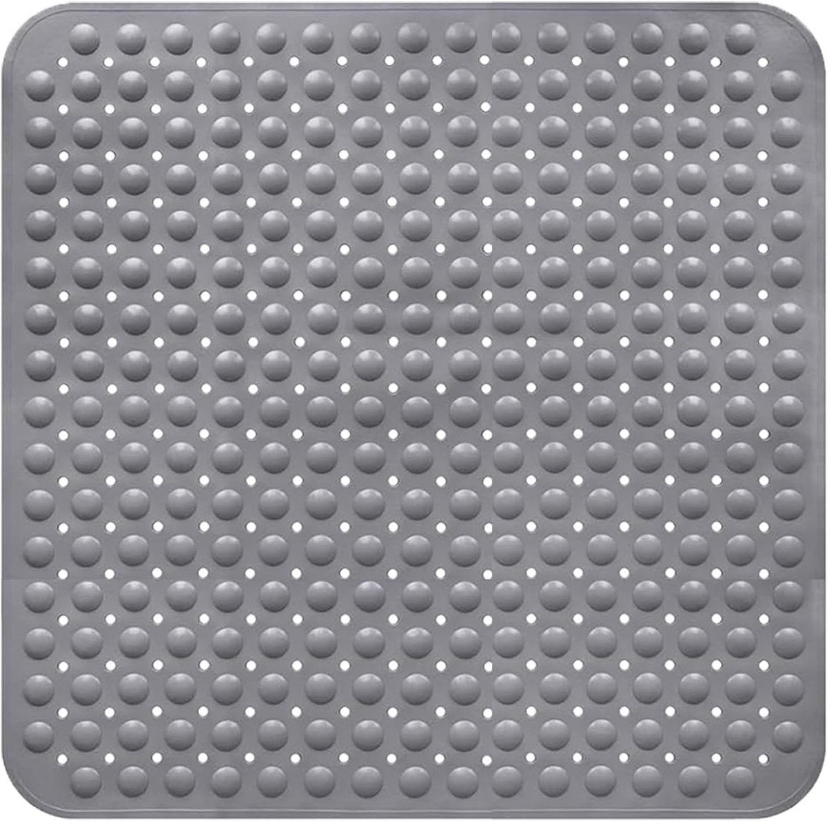 Douchemat antislip 80 x 80 cm, douchemat met afvoergaten en zuignappen, dikke antislipmat douche, TPR antislipmat douche grijs met bubbelstructuur, voor natte ruimtes