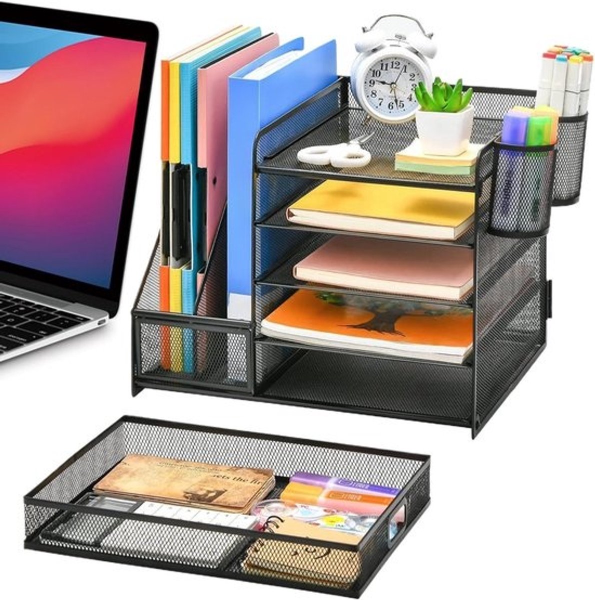 Bureau organizer - Opbergrek lade - Kantoor organiseren - Met verschuifbare lade - 31W x 12D cm - Zwart