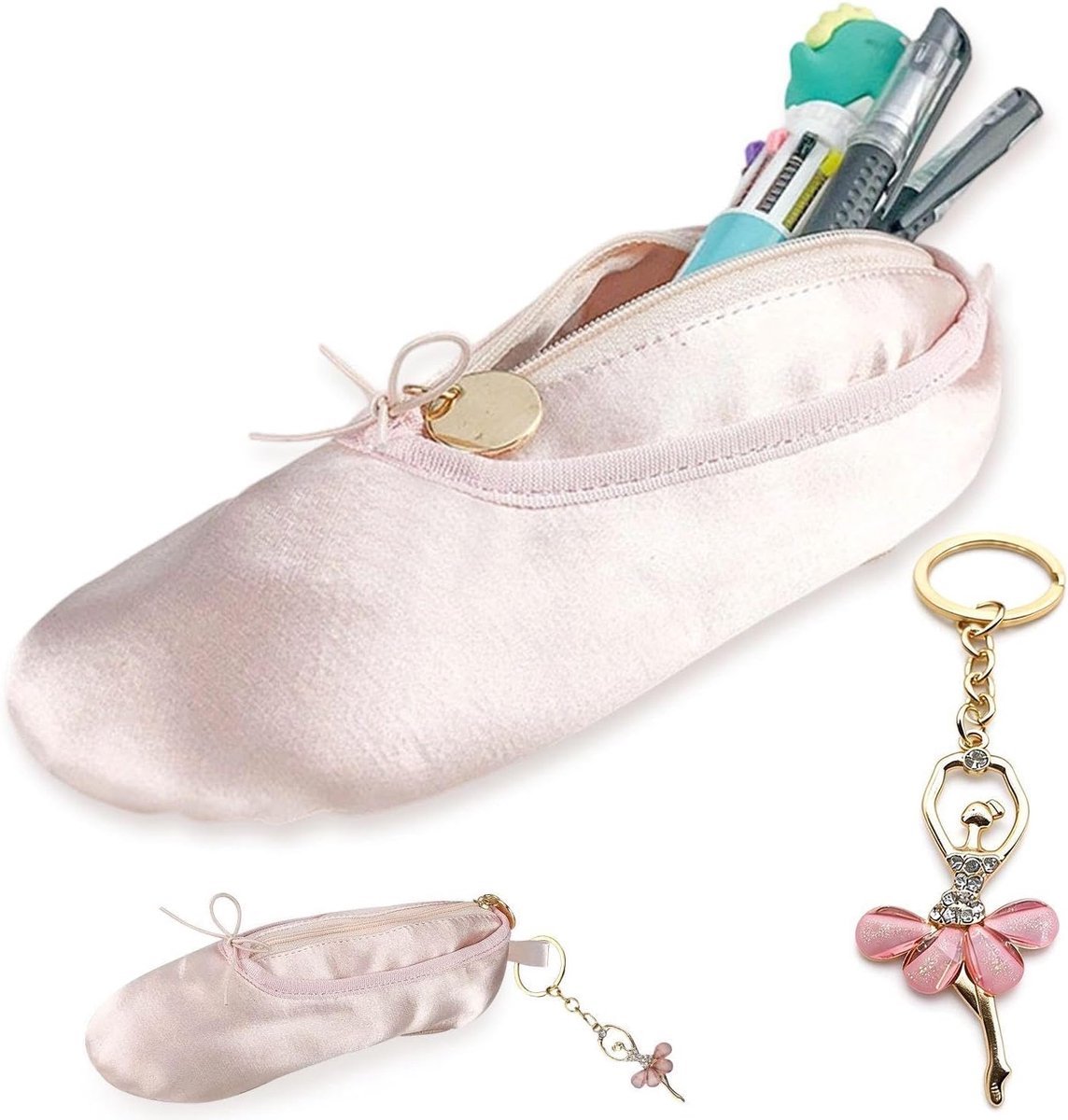 1 Stuk Ballet Schoen Potlood Geval, 1 Stuk Ballet Danser Hanger Sleutelhanger, Satijn Cosmetische Tas, Potlood Opbergtas, Meisje Rugzak Decoratie Hanger.