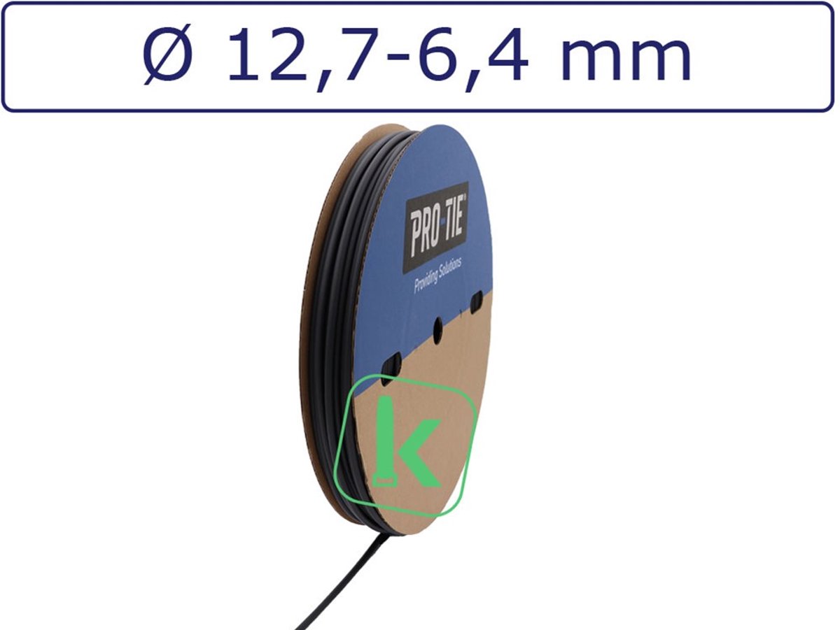 PRO-TIE® - Krimpkous 12,7-6,4 mm Zwart UV Dunwandig krimpverhouding 2:1 (Rol 100 meter) - PRO-TIE