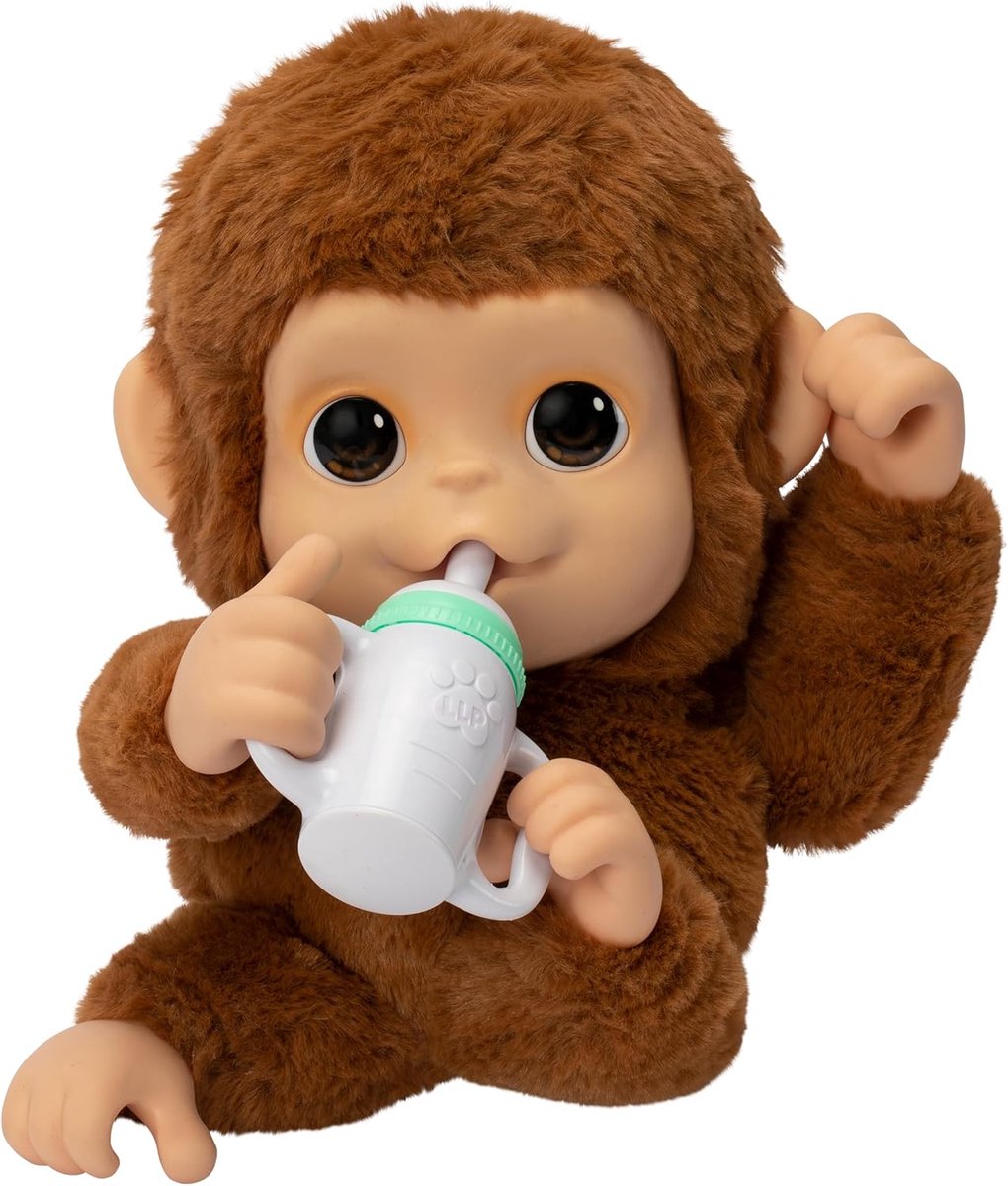 Interactief Baby Aapje - Pluche Knuffel met 50+ Geluiden en Reacties - Beweegt Mond en Reageert op Aanraking - Inclusief Flesje - Vanaf 4 Jaar