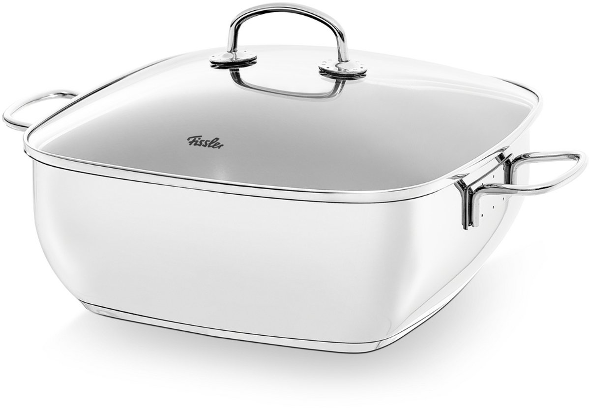 Fissler Secural Braadpan - met Antikleeflaag - Vierkant - met Glasdeksel, 28x28cm