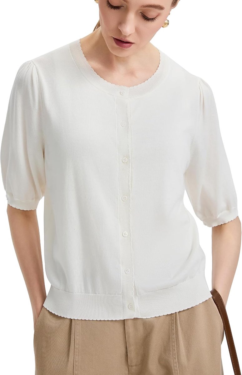 vest met korte mouwen UK - Zijde Katoen Lichtgewicht Zomer Truien Bladerdeeg Mouw Knopen Gebreide Lente Werk Tops