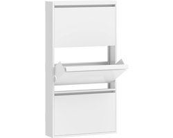 Schoenenkast 55x15x105,5cm Wit Metaal Opbergkast Zijkast Muurmontage Stevig en duurzaam Praktisch en mooi Te gebruiken in de hal, de slaapkamer en de gang Maximaal 6 paren schoenen, tot euromaat 43