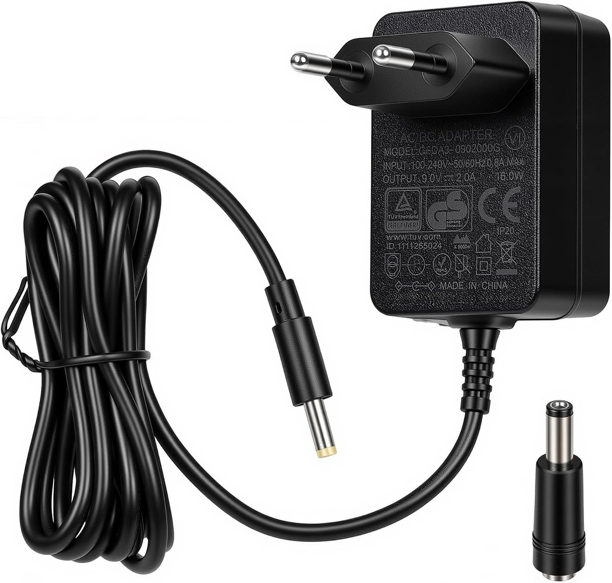 9 V 2 A netadapter, voeding, oplader, transformator, compatibel met Philips PD7030/12 7 inch, draagbare dvd-speler, snel opladen, intelligente detectie, hoog uitgangsvermogen, zwart