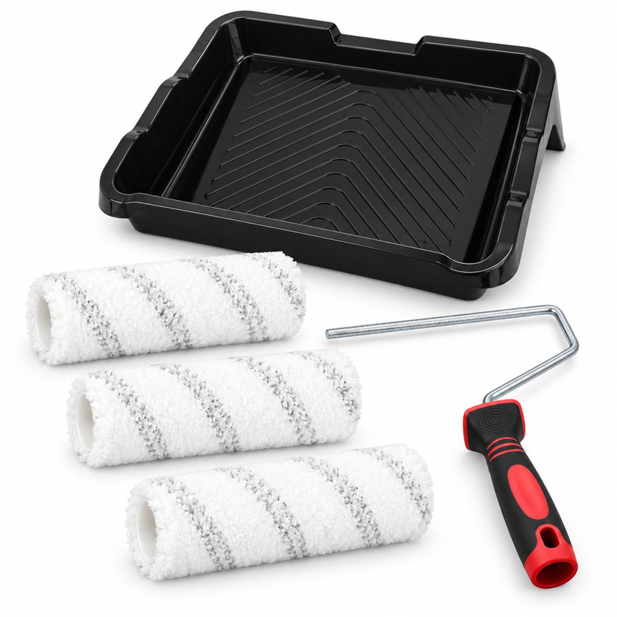 Muurverfset 180 mm 5-delig – Verfbak en drie rollers