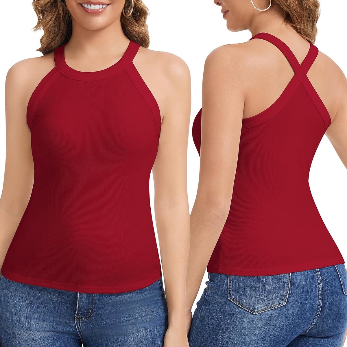 Tanktop voor dames, zomer, sexy, halterkruis, camisole top, RIPP, mouwloos bovenstuk, basic shirt