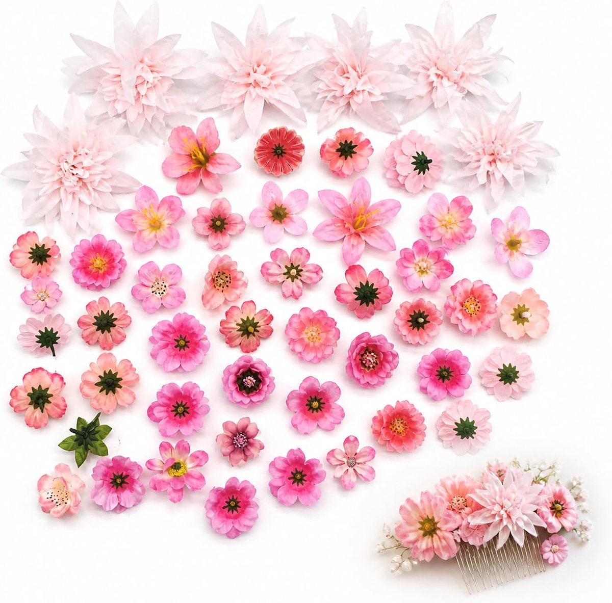 Kunstbloemen om te knutselen, 2-12 cm, roze, mini-bloemen voor