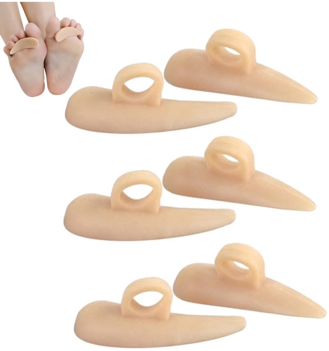 6 stuks (3 paar) siliconen gel teencorrectiepads voor tenen, haakjes, gebogen en klauwen, verlicht pijn en ongemak, beschermende pads