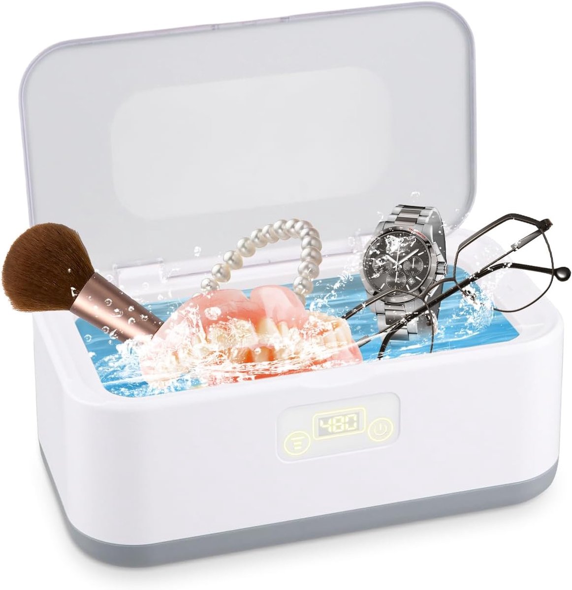 Reiniger, 50 kHz, 800 ml wasmachine, ultrasone bril, draagbare ultrasone reiniger met 5 tijdmodi, touch-functie, geschikt voor het reinigen van brillen, sieraden en tanden