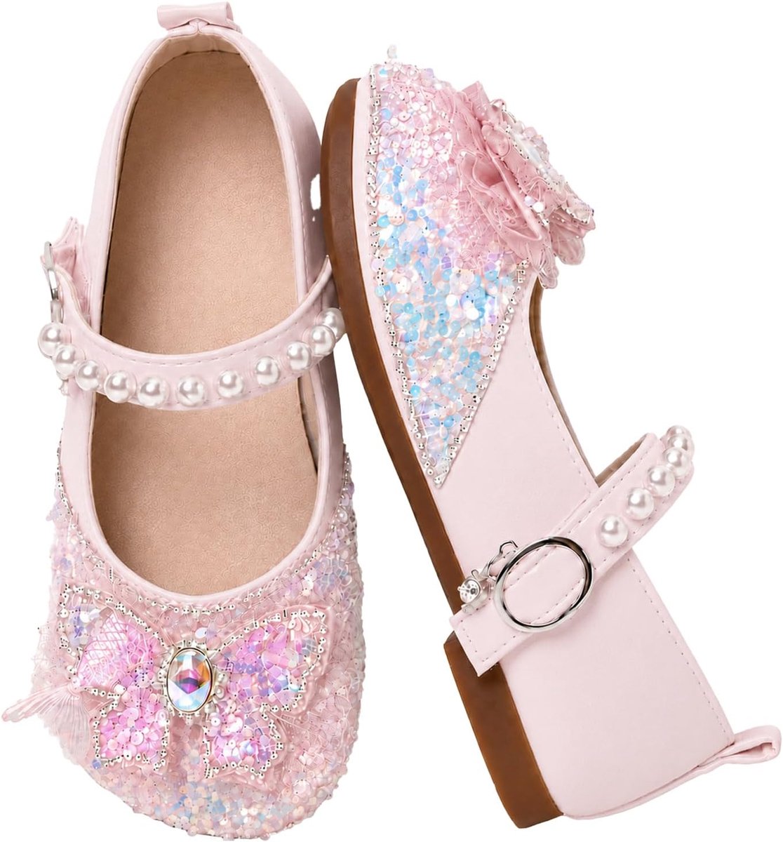 Schoenen Meisjes Pailletten Mary Jane Platte Sandaal met Boog Kids Sparkly Schoenen 5-9.5 UK Kind