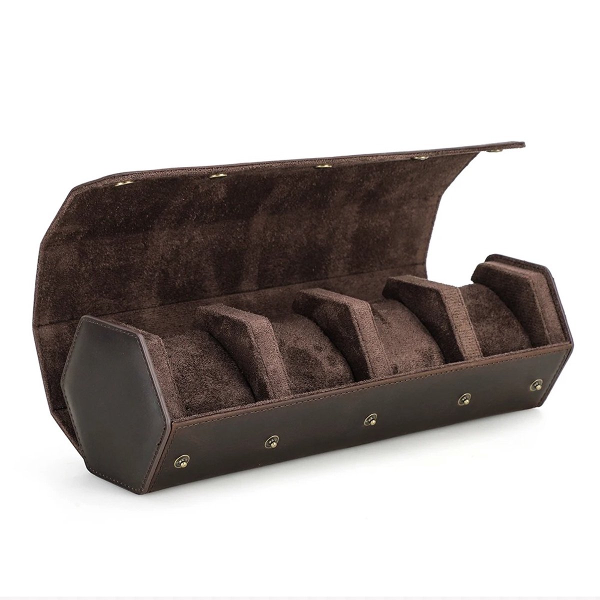 Sellino Horloge doos - Vintage Horlogerol met 4 vakken - Leren look - Luxe uitstraling - Koffie Bruin - 30 x 13 x 13 cm