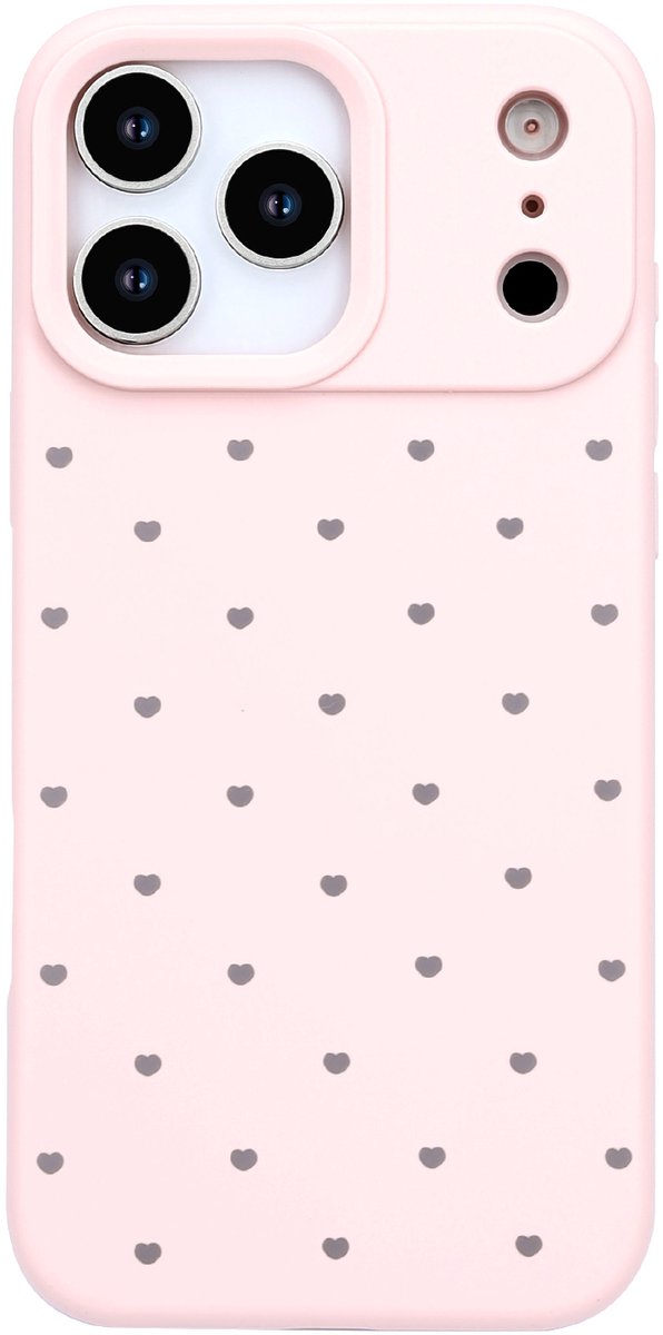 Hoesje Geschikt voor Apple iPhone 18 Pro - Roze - Casemania Stevige Siliconen Back Cover met Hartjes Print