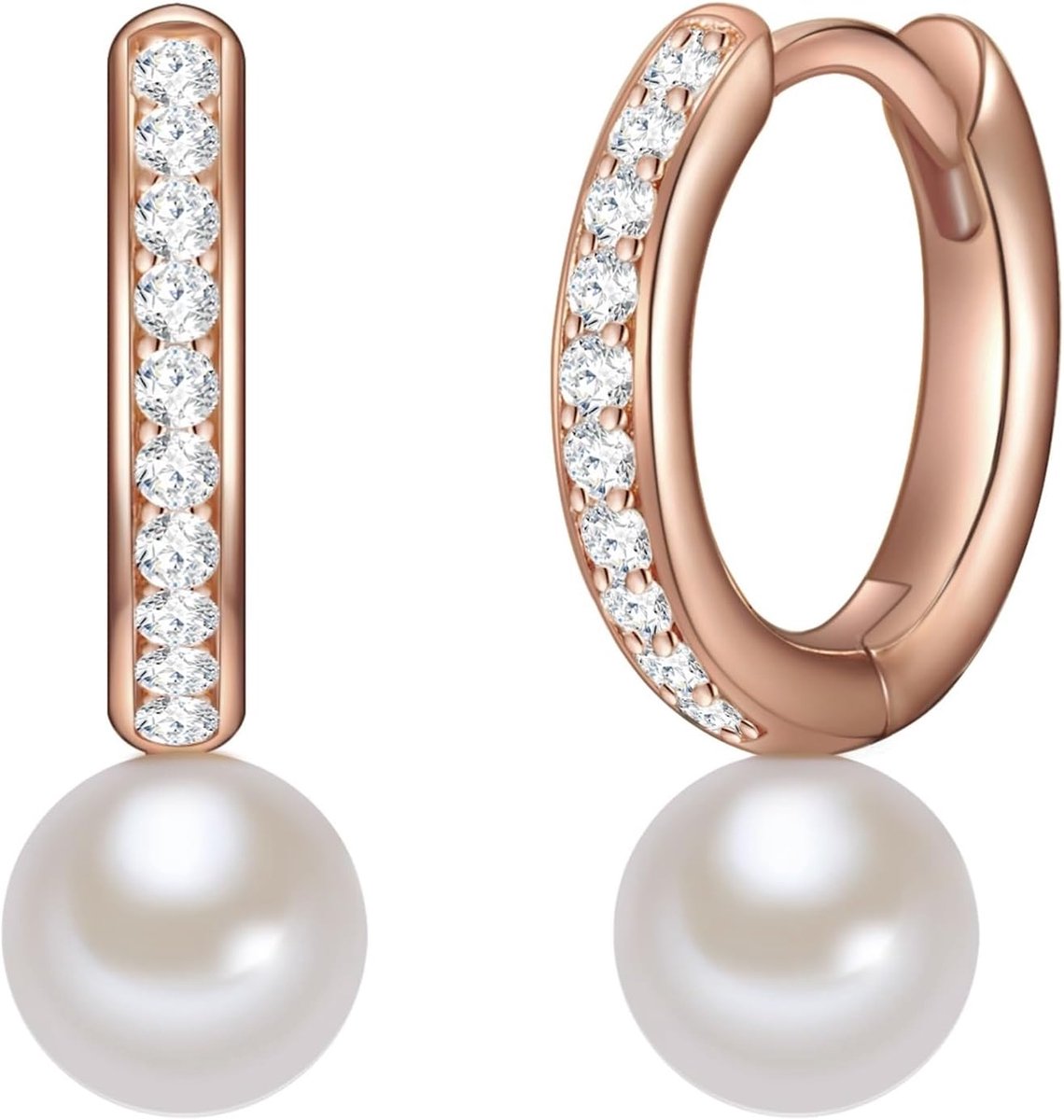 Valero Pearls Dames hoepel Oorbellen Sterling zilver 925 roségoud verguld zoetwater gekweekte Parels Zirkonia wit - Oorbellen voor Dames