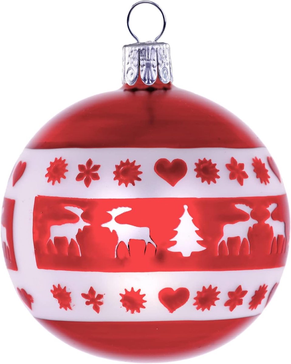 Kerstballen (diameter 7 cm) van mondgeblazen en handbeschilderd glas