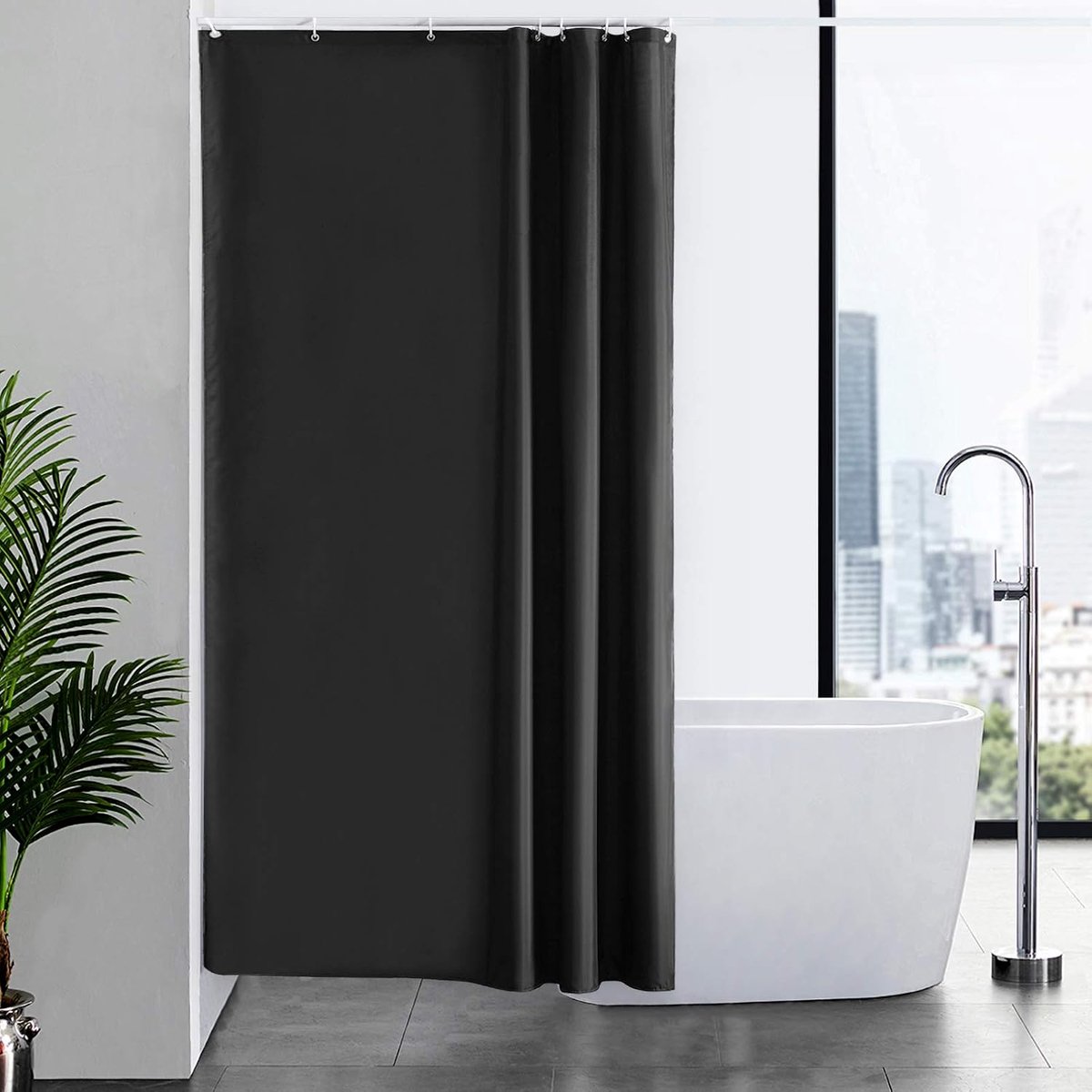 Kleine Douchegordijn Zwart Anti Schimmel Polyester Stof Waterdicht Douche Gordijnen Wasbaar Textiel voor Badkuip of De Badkamer 8 Douchegordijnhaken 120x200cm.