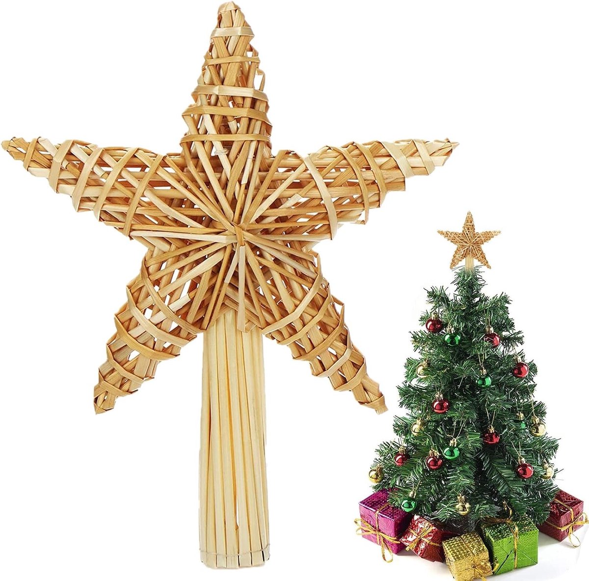 Natuurlijke Ster voor Kerstboom 20 x 30.5 cm - Decoratieve Topper van Stro voor Feestelijke Versiering en Kerstdecoratie