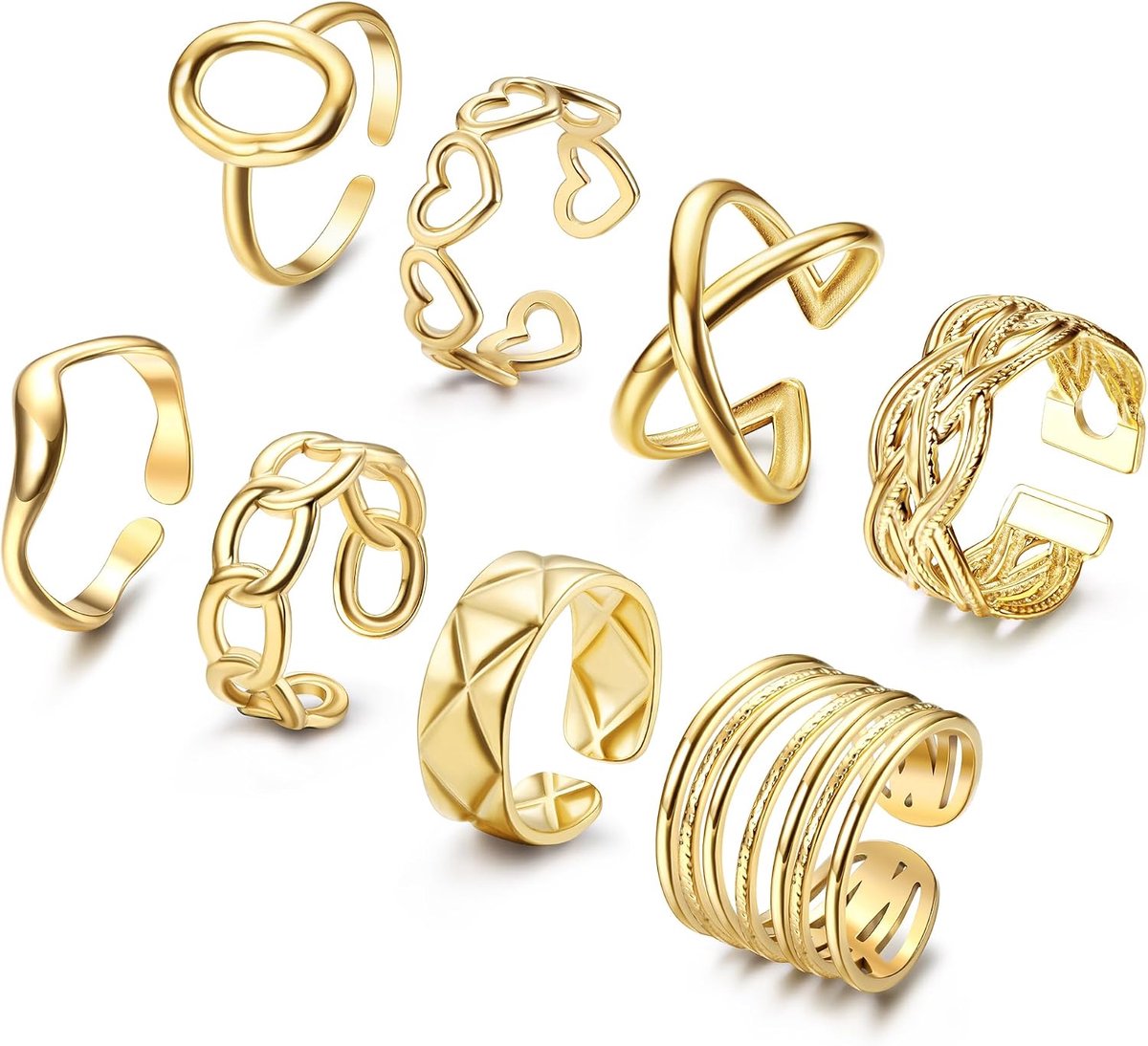 Chriscoco 8Pcs Knuckle Ringen voor Vrouwen Roestvrij staal Ringen Open Stapelbare Ringen Verstelbare Vinger Mid Stapelende Duimringen Set voor Vrouwen Meisjes