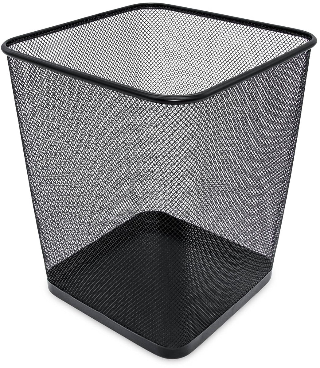 Metalen prullenbak vierkant zwart 30 x 25 cm - 16 liter - kantoor prullenbak draadgaas roestbestendig - multifunctionele afvalemmer opbergmand roostermand wasmand wasmand voor gastenhanddoek