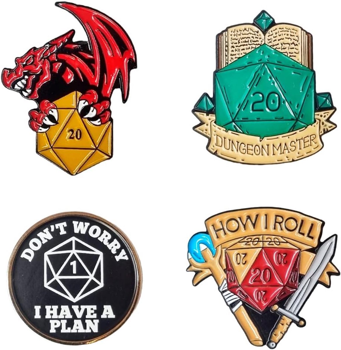 4X Pin Broche Dungeons & Dragons, Pins D&D 5e, Dobbelstenen DND