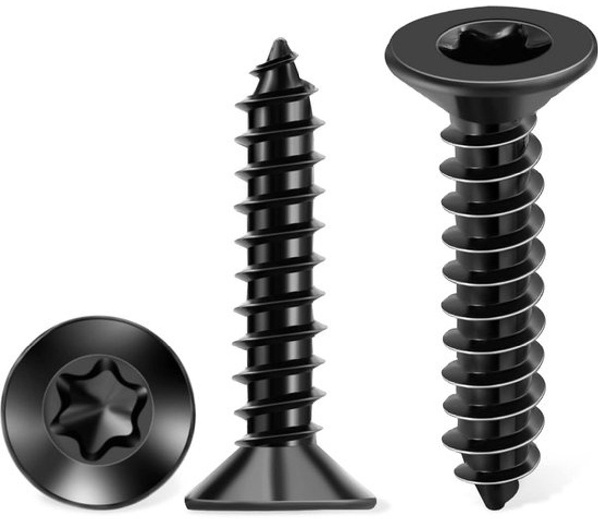 100x Houtschroeven Zwart Verzonken Kop Torx RVS 18-8 - Complete Set