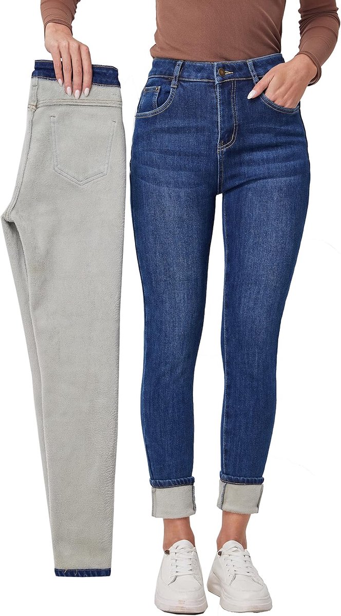 Fleece gevoerde jeans voor dames, winter, thermische jeans, denim, skinny, warme jeans