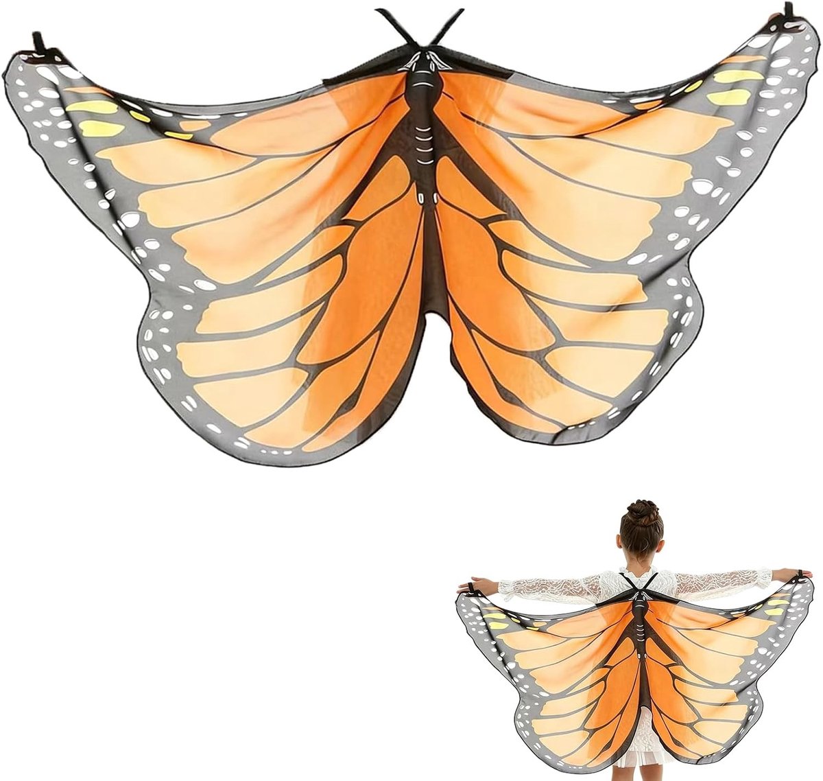 Schitterend Vlinder Kostuum voor Kinderen met Vleugels en Cloak voor Carnaval, Halloween en Feestjes - 145 x 70 cm - Roze