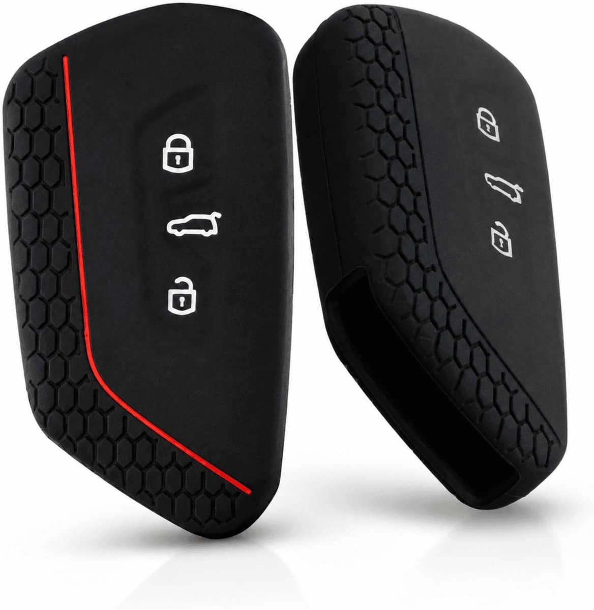 Set van 2 autosleutelhoesjes, compatibel met VW Golf 8, Skoda, Seat, Cupra, TPU beschermhoes met 3 toetsen, siliconen sleutelcover in zwart, blauw en zwart-rood