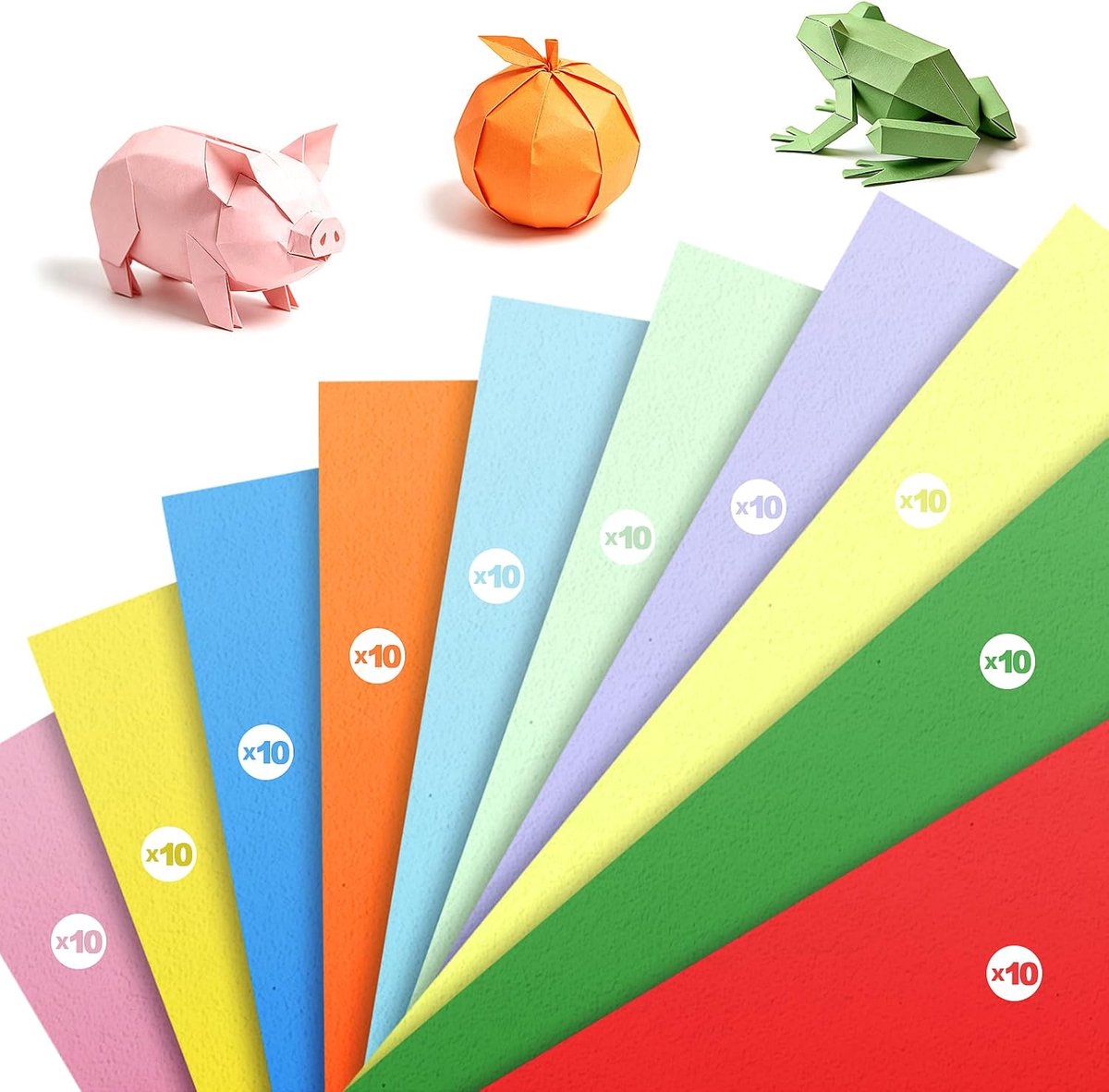 Gekleurd knutselpapier 100 vellen, 10 kleuren, dubbelzijdig gekleurd papier voor kinderen, vouwpapier voor knutselprojecten en doe-het-zelf origami.