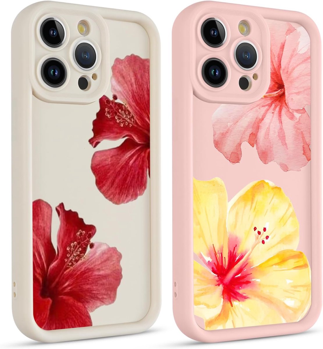 2 stuks Beschermhoes voor iPhone 13 6,1 inch, esthetisch roze bloemenmotief, modieus, mat, ultradun, zacht, TPU, siliconen, schokbestendig, krasbestendig, 03