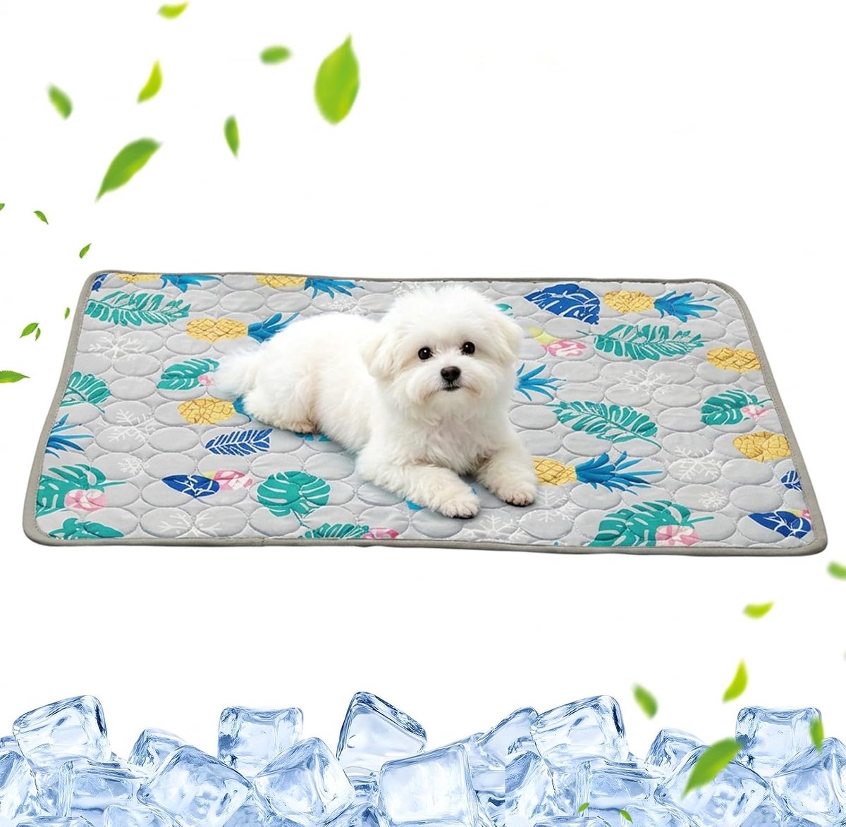 Koelmat voor honden, 100 x 70 cm, zelfkoelende hondenmat, koelmat voor honden en katten, koeldeken voor thuis, reizen, auto (grijs)